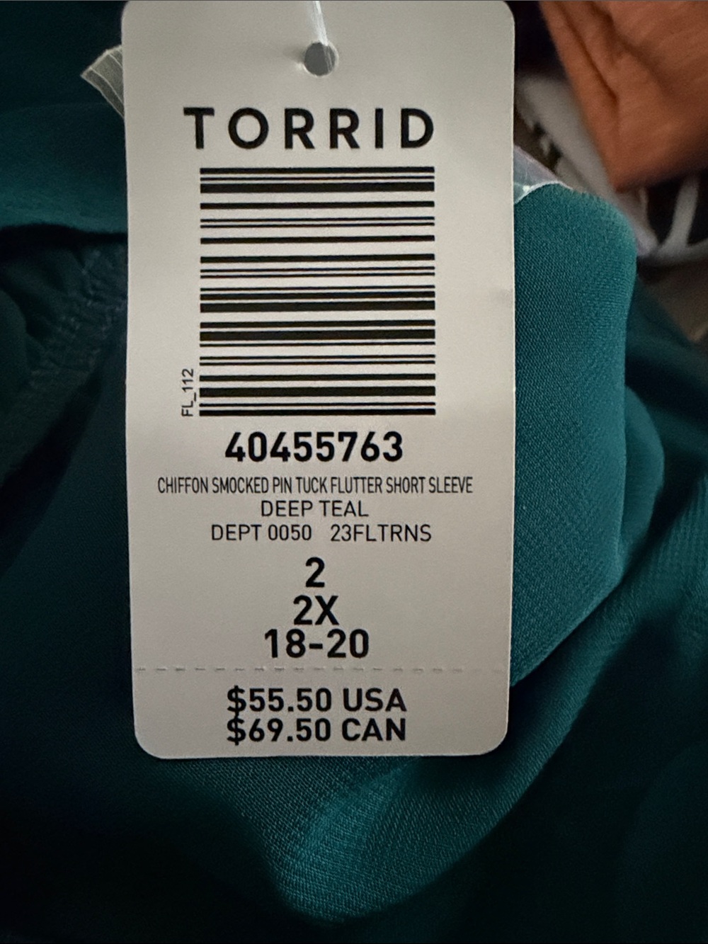 torrid Teal Ruffled Neck Flutter Sleeve Blouse - Picture 7 of 7